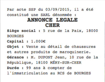 annonce legale cher